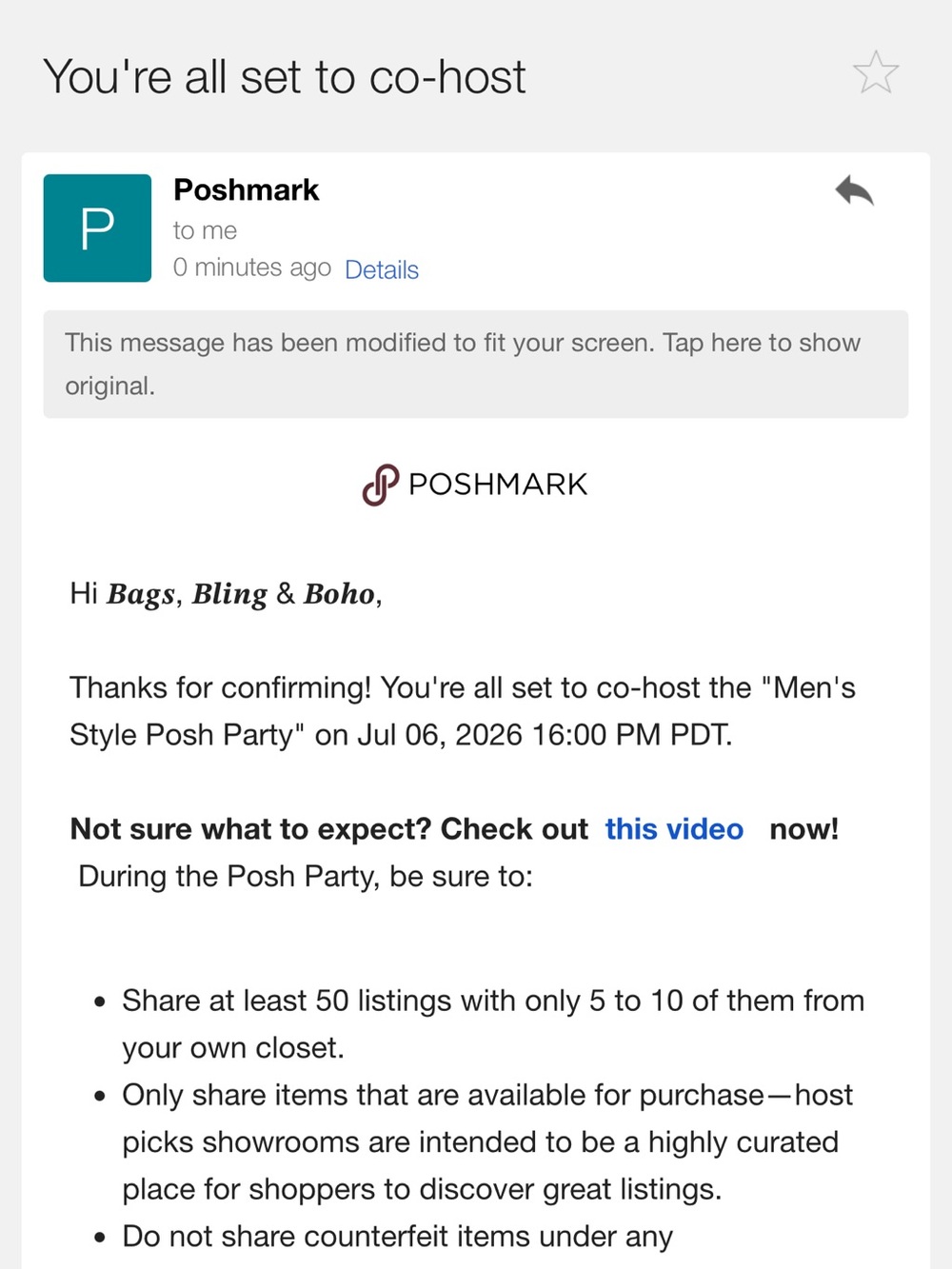 Men's Style Posh Party" on Jul 06, 2026 16:00 PM PDT.